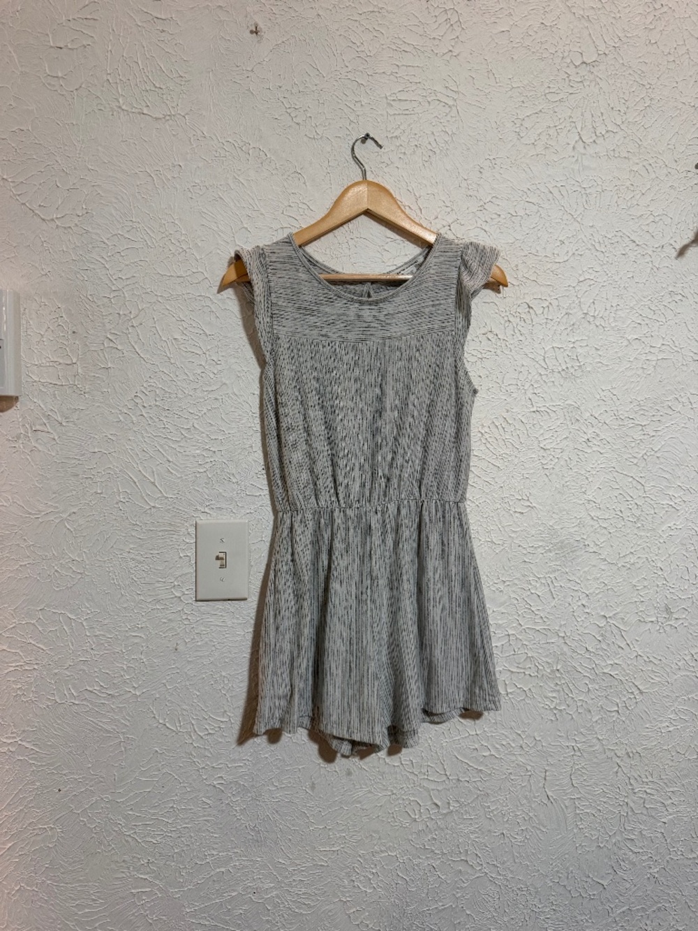 Caution to the Wind Gray Striped Ruffle Sleeve Romper NWT